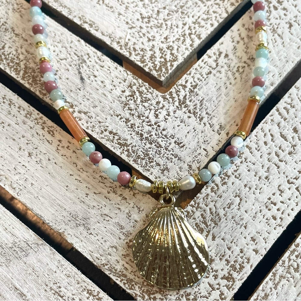 NEW Luna Norte Gold Multi Stone Bead Necklace Genuine Stones Fresh Water Pearls - Picture 2 of 5